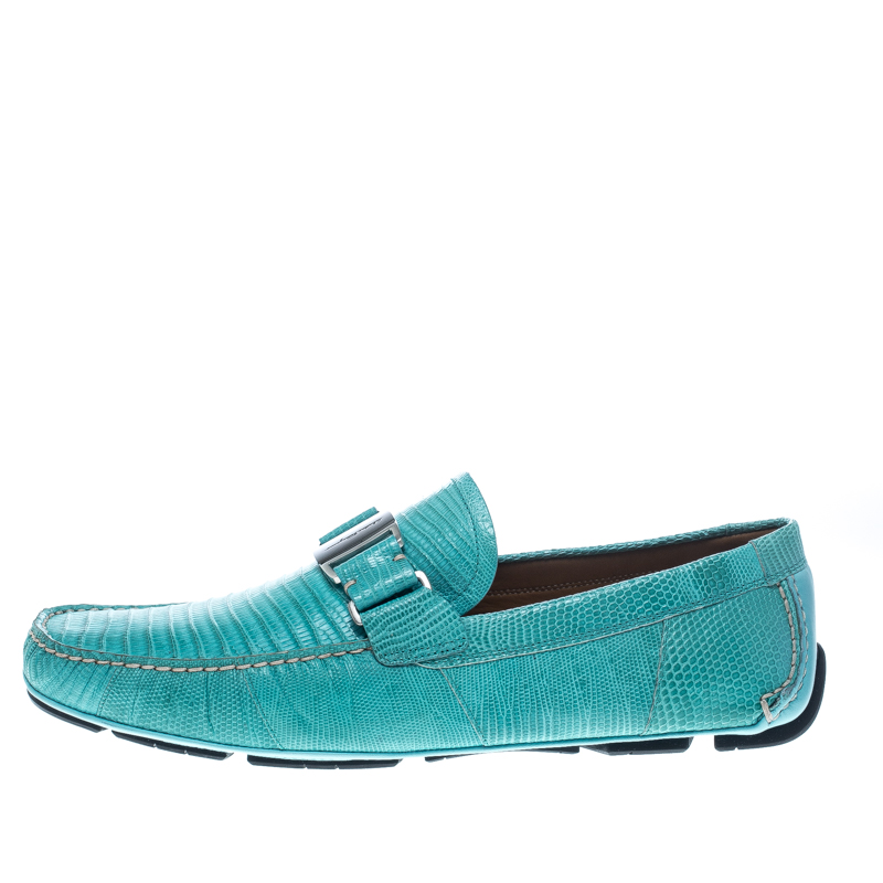 

Salvatore Ferragamo Aqua Green Lizard Sardegna Loafers Size, Blue