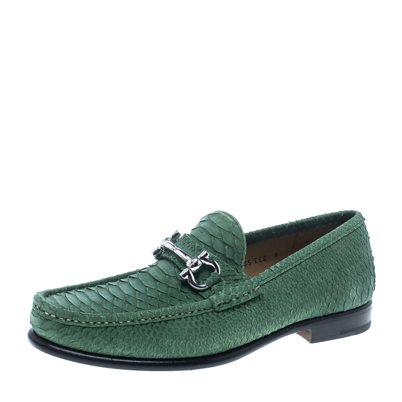 Salvatore Ferragamo Green Python Leather Mason Loafers Size 42
