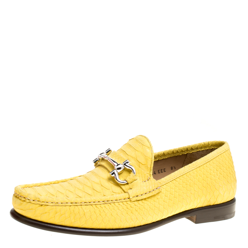Salvatore Ferragamo Yellow Python Mason Loafers Size 42.5
