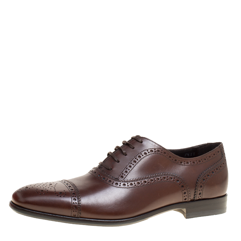 مملوكة مسبقًا Salvatore Ferragamo Brown Leather Brogue Oxfords Size 41.5