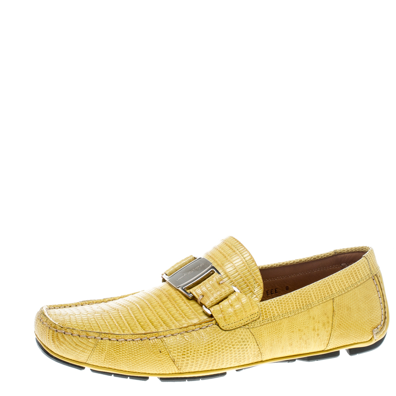 Salvatore Ferragamo Yellow Lizard Sardegna Loafers Size 42