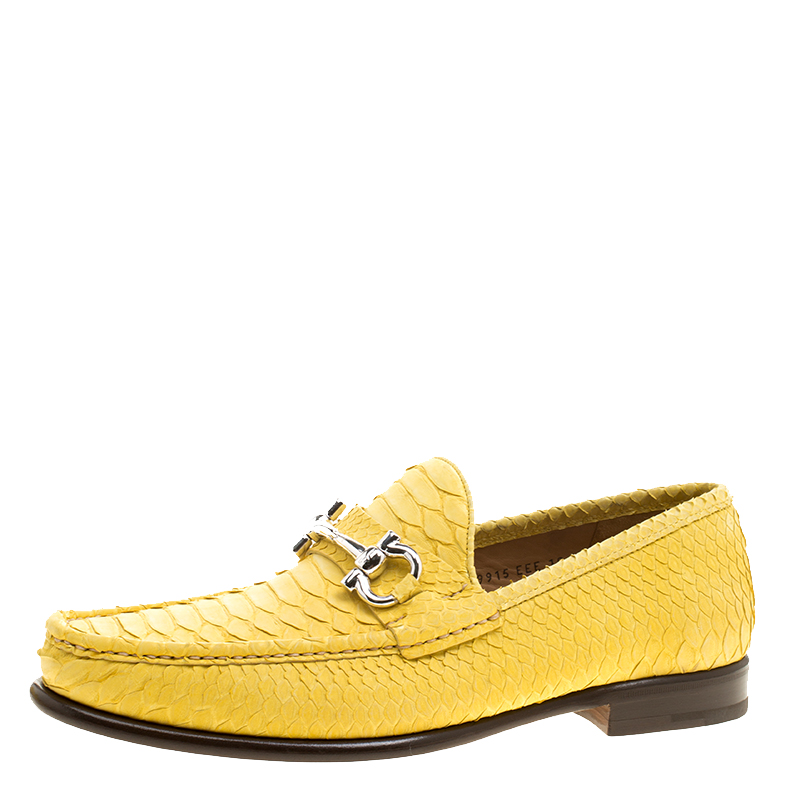 Pre Owned Salvatore Ferragamo Yellow Python Mason Loafers Size 44
