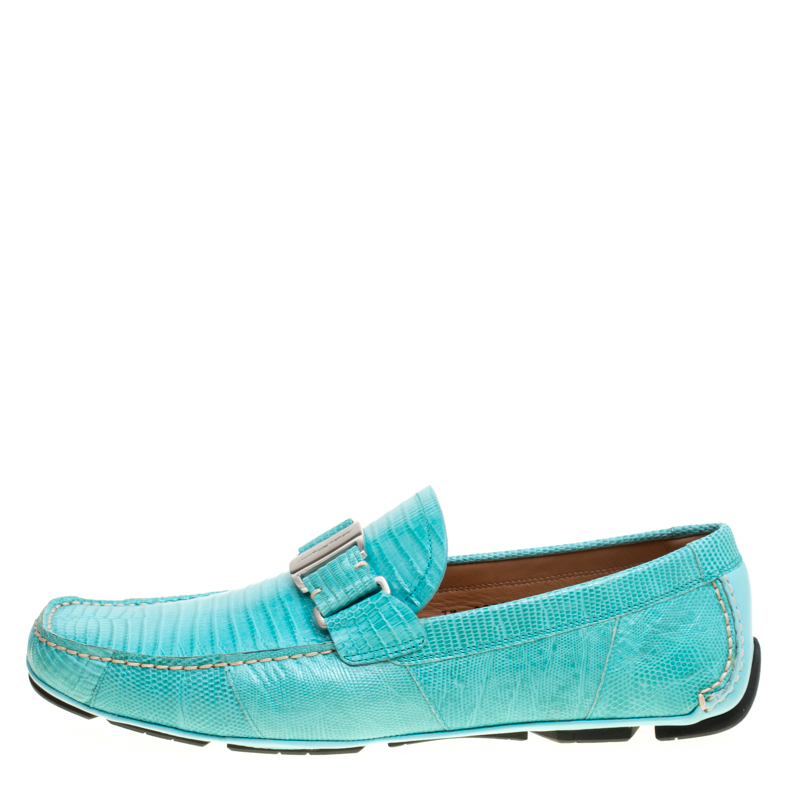 

Salvatore Ferragamo Aqua Green Lizard Sardegna Loafers Size, Blue