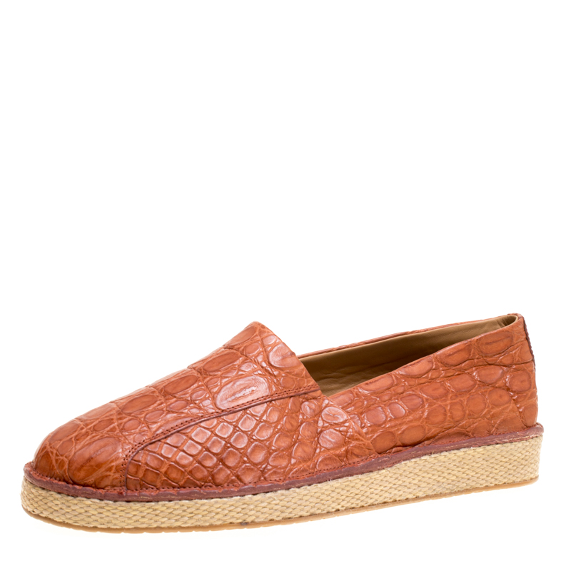 Pre Owned حذاء إسبادريل سالافتوري فيراغامو لامبدوسا جلد تمساح بني فاتح مقاس 43.5