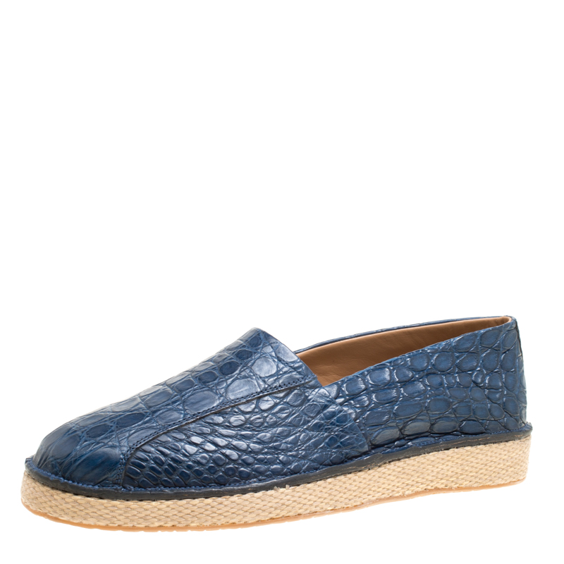 Salvatore Ferragamo Blue Crocodile Leather Lampedusa Espadrilles Size 43.5
