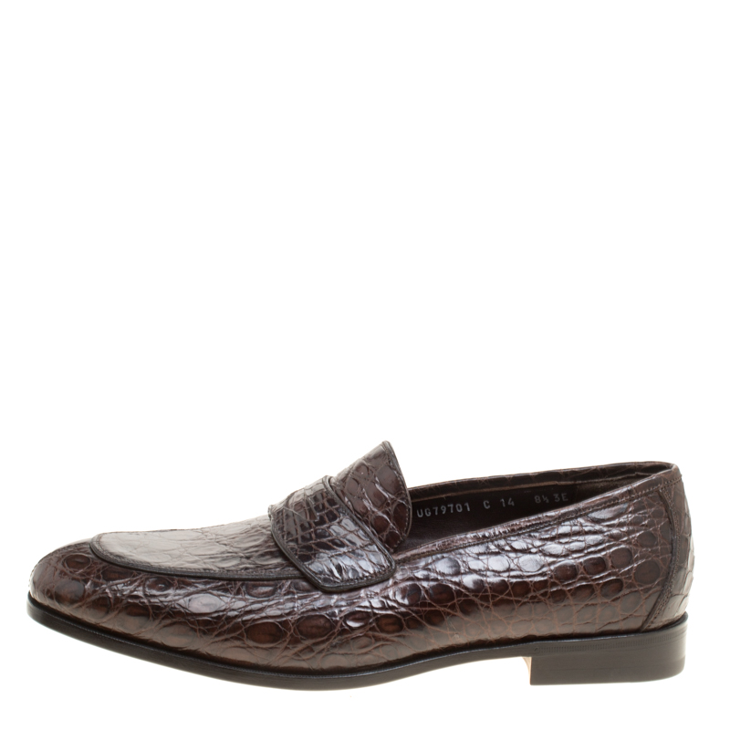 

Salvatore Ferragamo Mocca Crocodile Leather Pablo Penny Loafers Size, Brown
