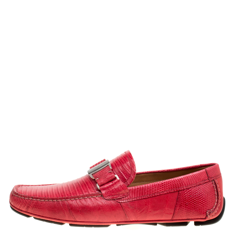 

Salvatore Ferragamo Coral Red Lizard Sardegna Loafers Size