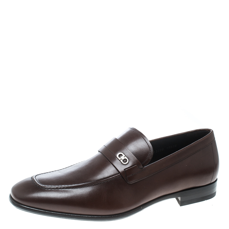 Pre Owned Salvatore Ferragamo Brown Leather Paros Loafers Size 44.5
