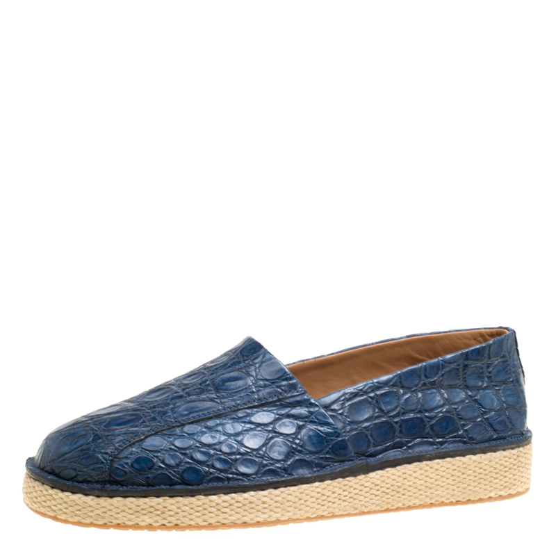 Pre Owned Salvatore Ferragamo Blue Crocodile Leather Lampedusa Espadrilles Size 43