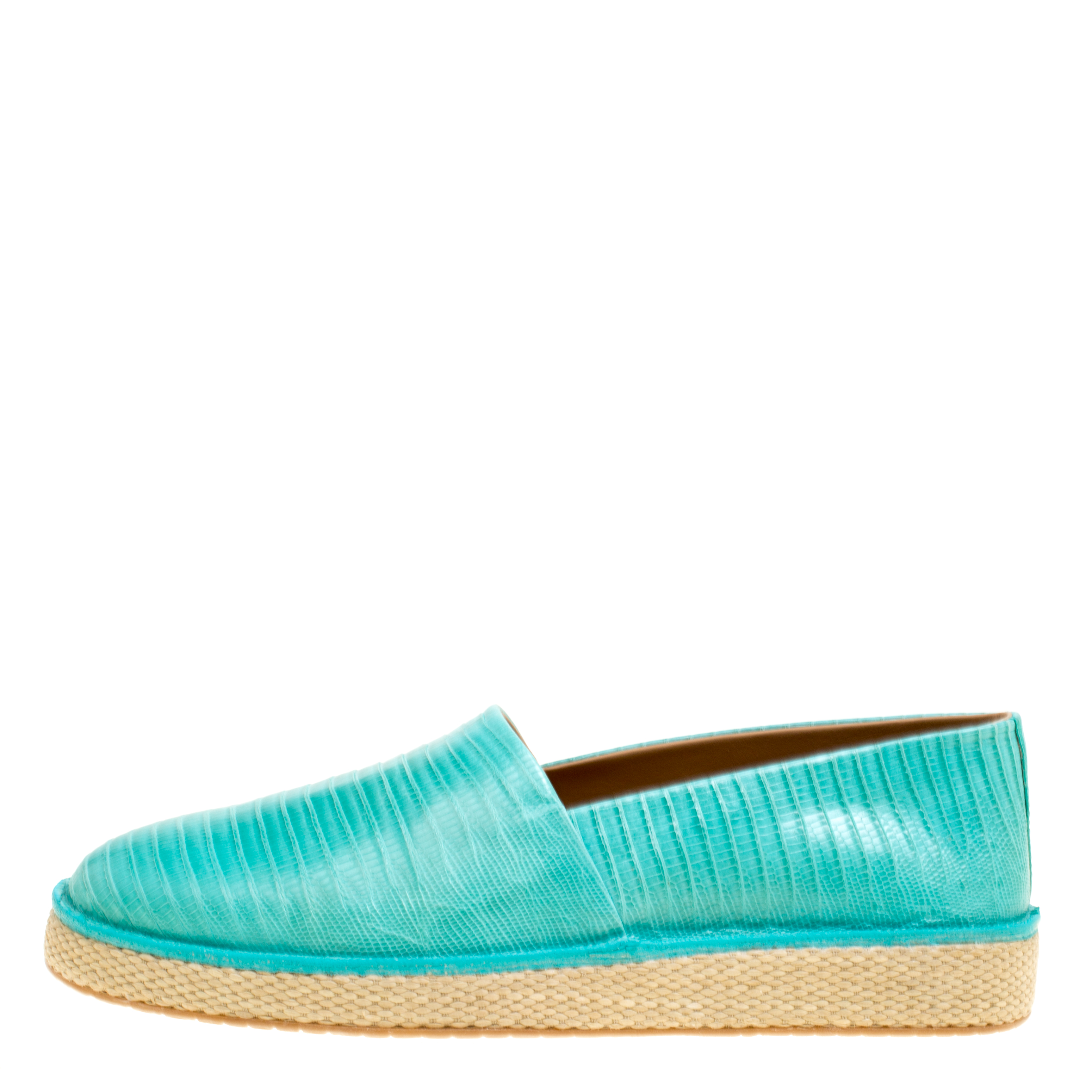 

Salvatore Ferragamo Aqua Green Lizard Leather Lampedusa Espadrilles Size, Blue