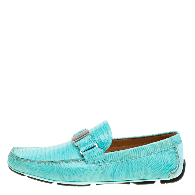 

Salvatore Ferragamo Aqua Green Lizard Sardegna Loafers Size, Blue