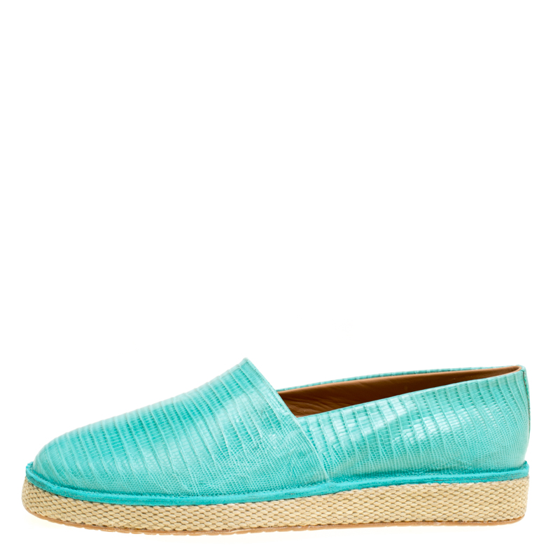 

Salvatore Ferragamo Aqua Green Lizard Leather Lampedusa Espadrilles Size, Blue