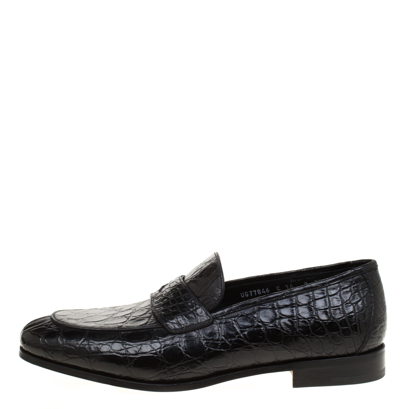 

Salvatore Ferragamo Black Crocodile Leather Pablo Penny Loafers Size