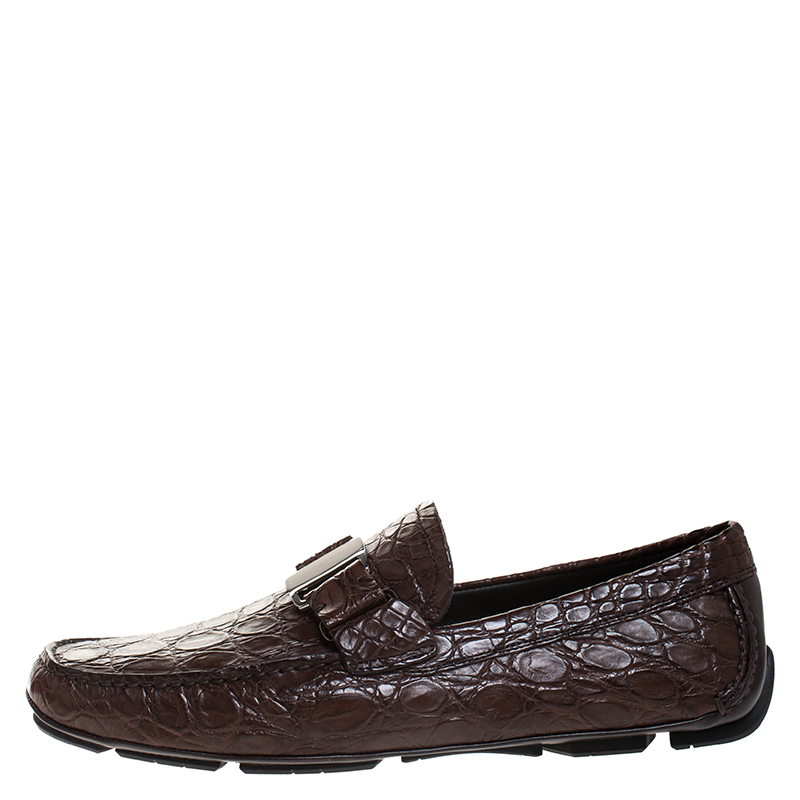 

Salvatore Ferragamo Brown Crocodile Leather Sardegna Loafers Size