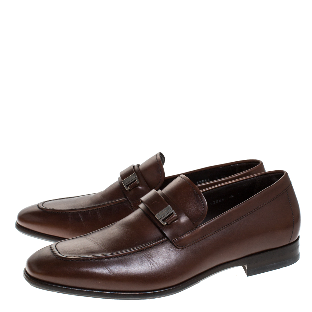 SALVATORE FERRAGAMO #40280 Brown Gancio Leather Loafers (US 8 EU 38) – ALL  YOUR BLISS