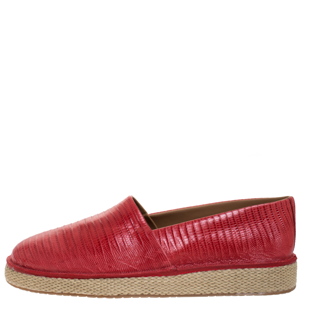 

Salvatore Ferragamo Red Lizard Lampedusa Slip-On Sneakers Size