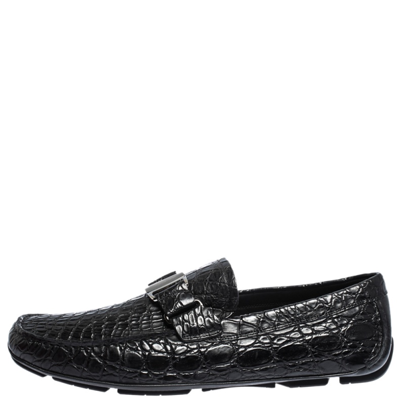 

Salvatore Ferragamo Black Crocodile Sardegna Loafers Size