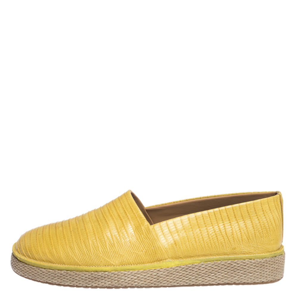 

Salvatore Ferragamo Yellow Lizard Leather Lampedusa Slip-On Espadrille Sneakers Size