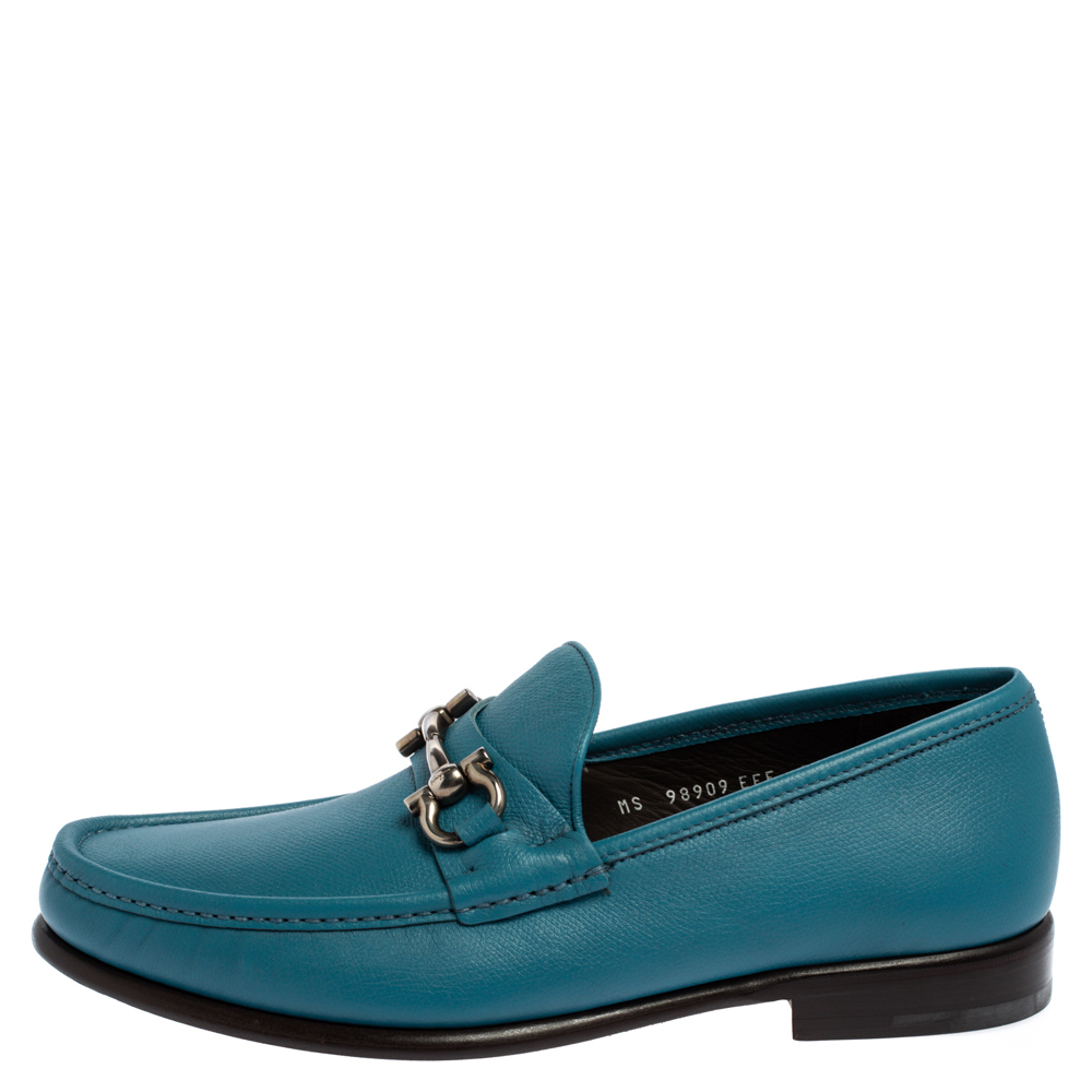 

Salvatore Ferragamo Blue Leather Gancini Bit Loafers Size