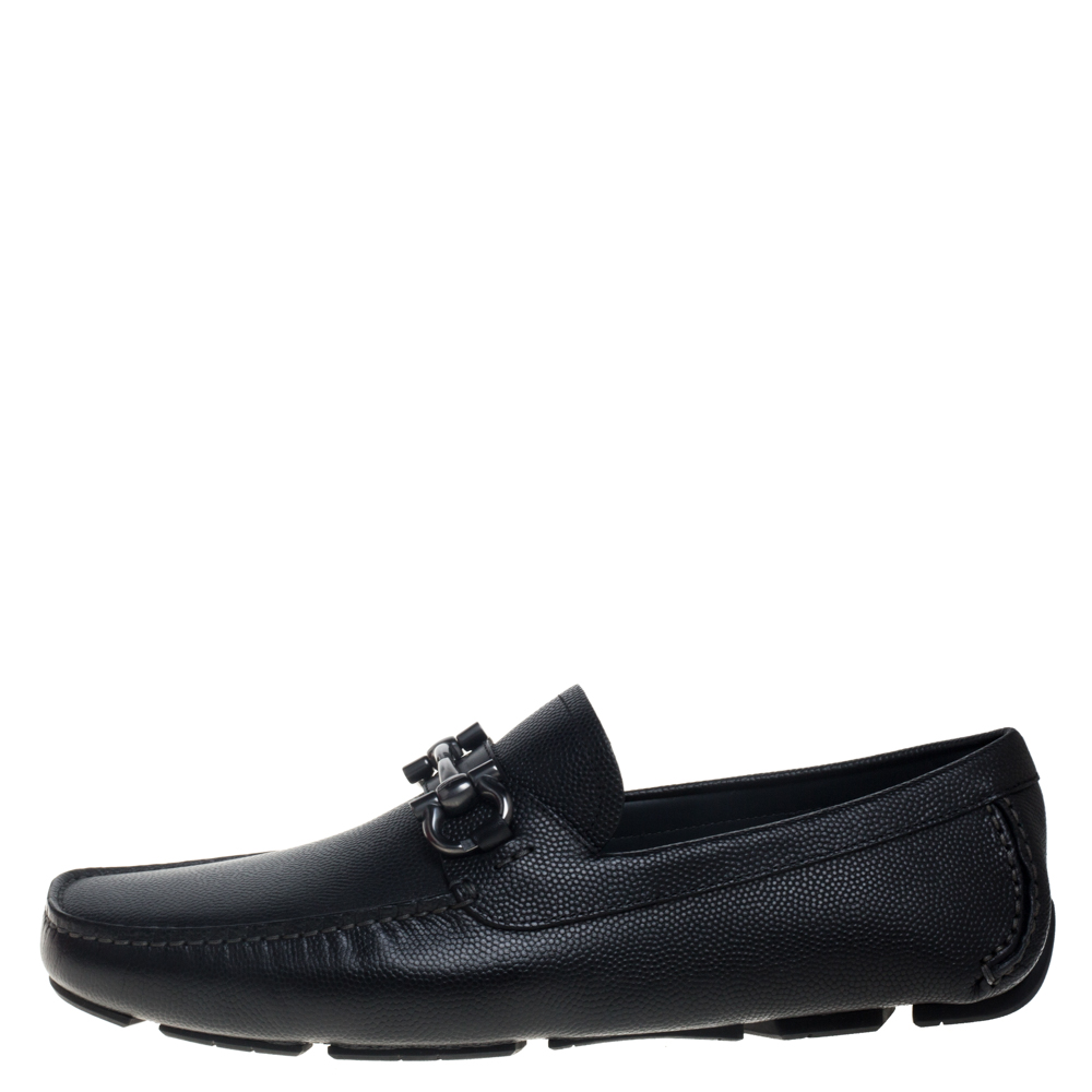 

Salvatore Ferragamo Black Pebbled Leather Parigi Slip On Loafers Size