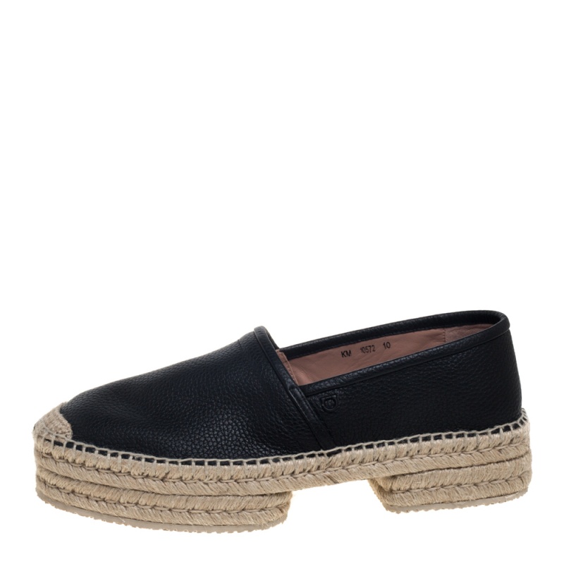 

Salvatore Ferragamo Black Leather And Jute Espadrilles Size