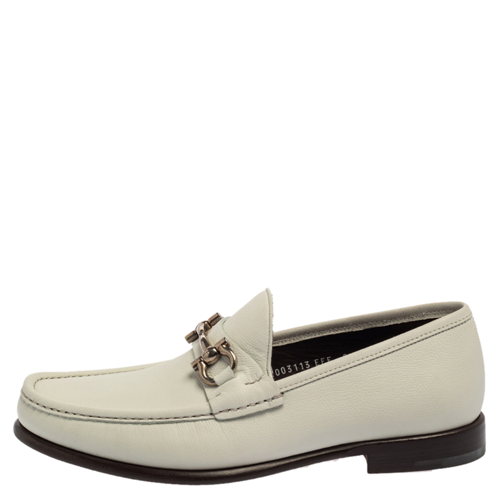 

Salvatore Ferragamo White Leather Gancini Bit Loafers Size