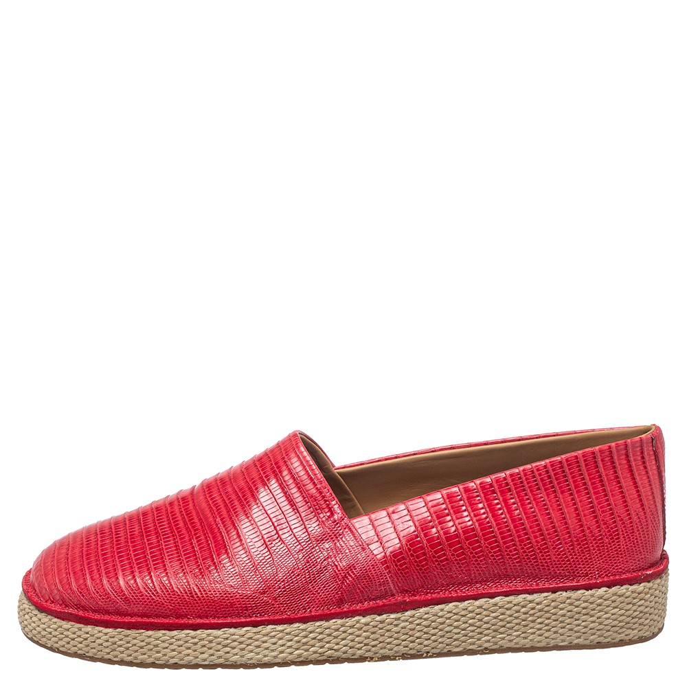 

Salvatore Ferragamo Red Lizard Leather Lampedusa Slip On Espadrilles Size