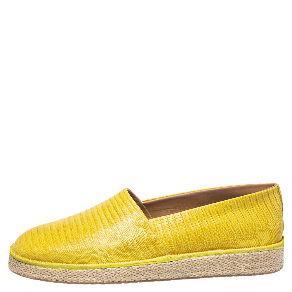 

Salvatore Ferragamo Yellow Lizard Leather Lampedusa Slip On Espadrilles Size