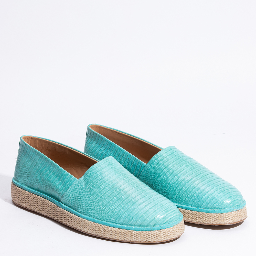 

Salvatore Ferragamo Blue Leather Lampedusa Solid Espadrilles Size EU