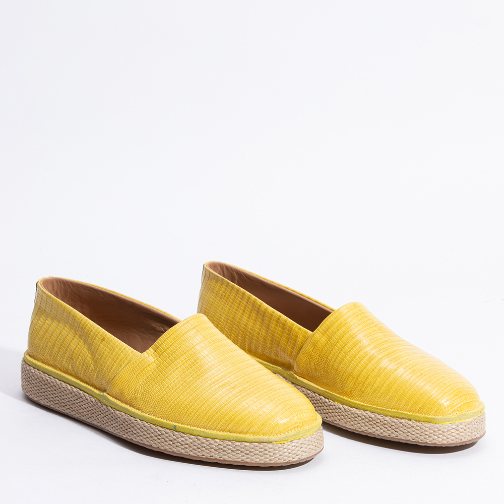 

Salvatore Ferragamo Yellow Leather Lampedusa Solid Espadrilles Size EU