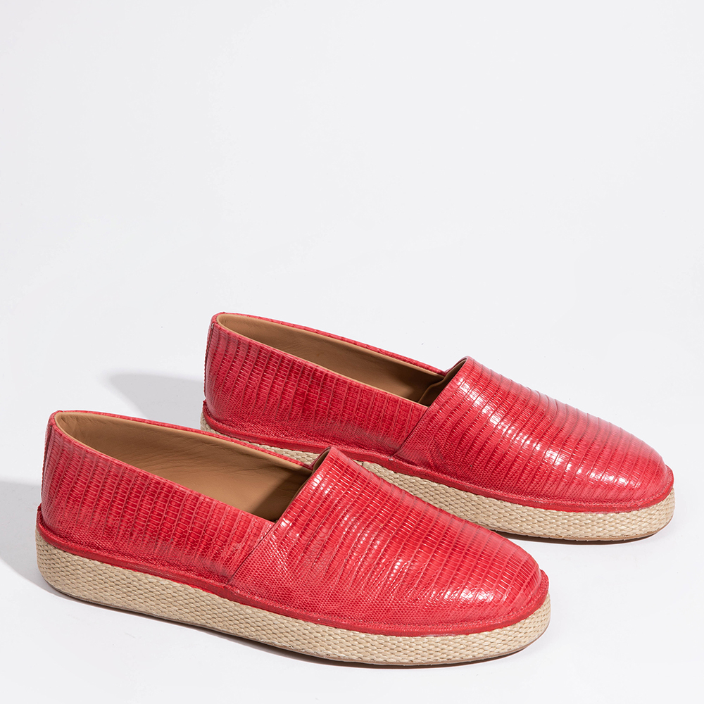 

Salvatore Ferragamo Red Leather Lampedusa Solid Espadrilles Size EU