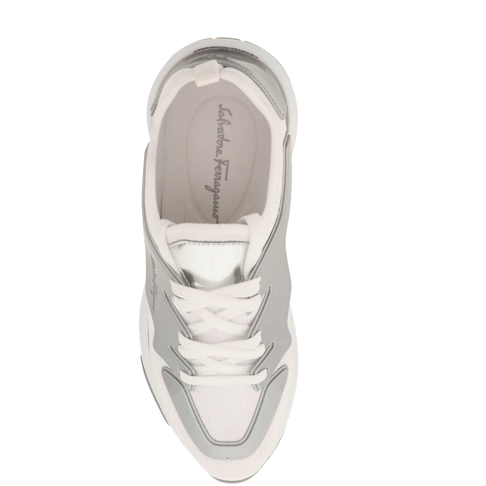 

Salvatore Ferragamo White/Silver Nylon Econyl Slip On Sneakers Size US 11 EU