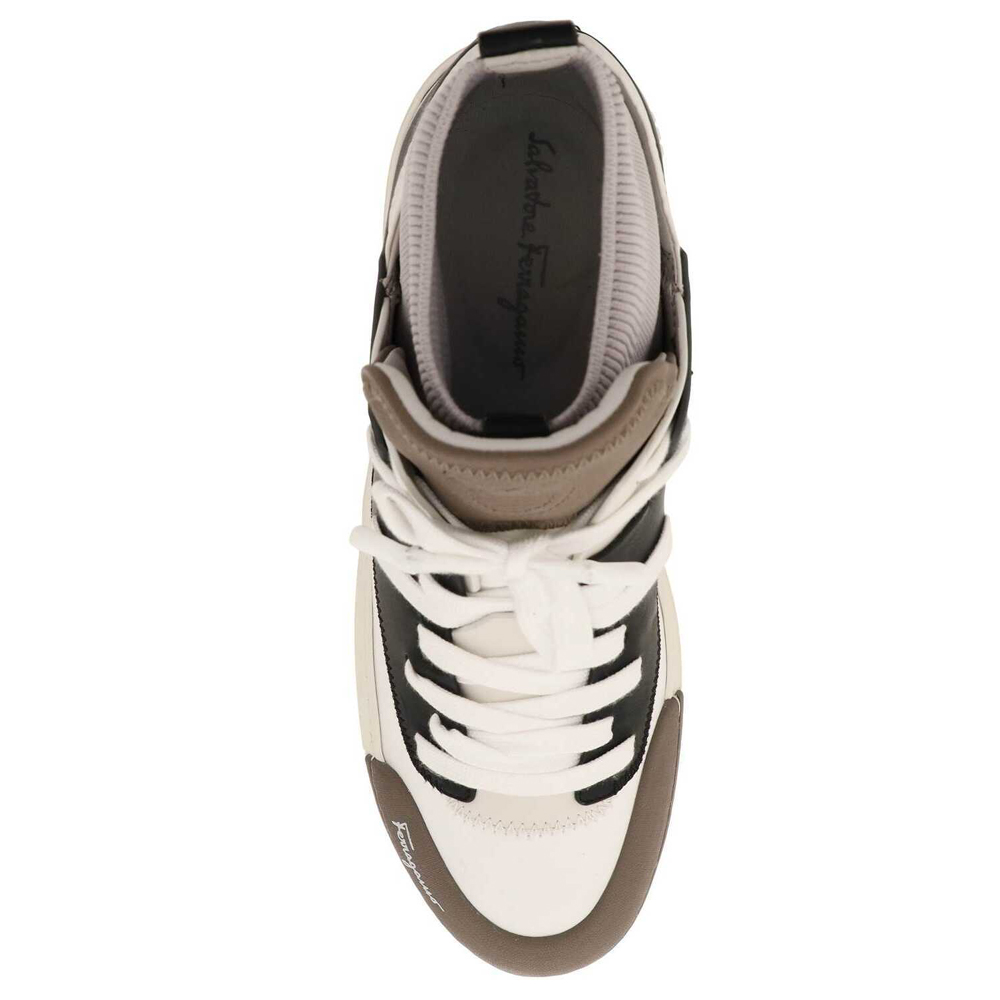 

Salvatore Ferragamo White/Black High Top Sneakers Size US 8 IT