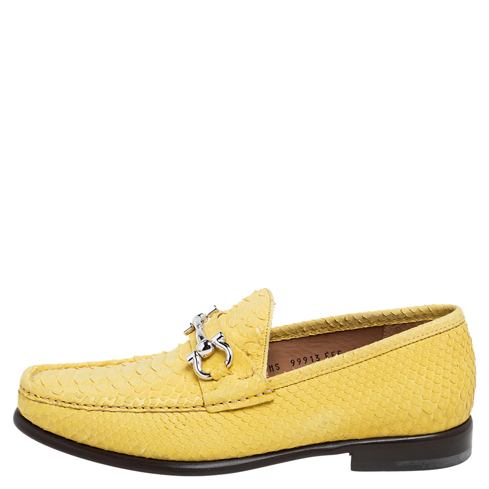 

Salvatore Ferragamo Yellow Python Mason Horsebit Slip On Loafers Size