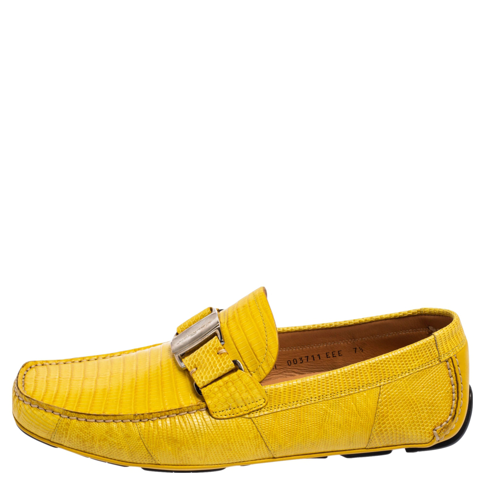 

Salvatore Ferragamo Yellow Lizard Leather Sardegna Slip On Loafers Size