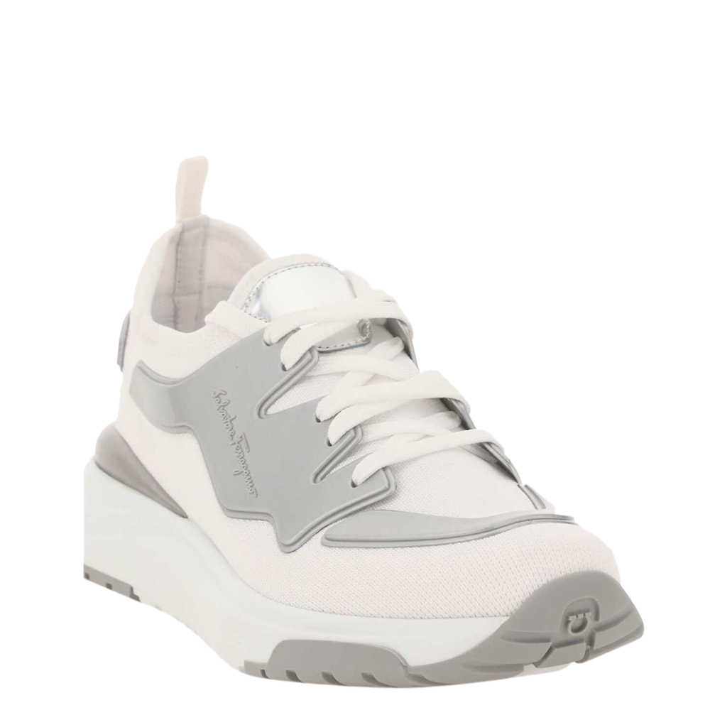 

Salvatore Ferragamo White/Silver Nylon Econyl Slip On Sneakers Size US 10 IT