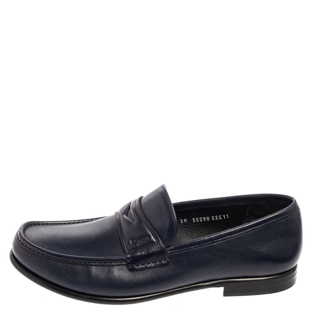 

Salvatore Ferragamo Navy Blue Leather Connor Loafers Size