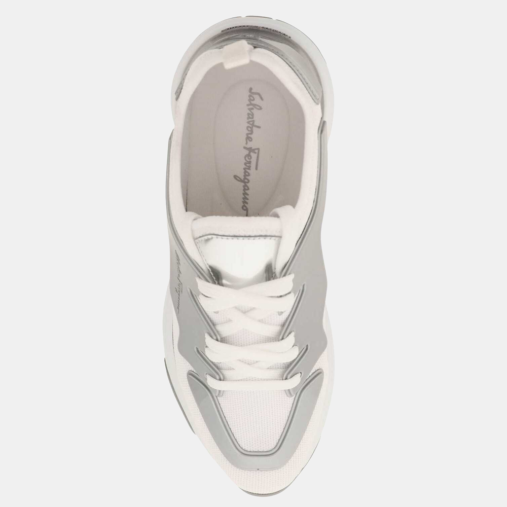 

Salvatore Ferragamo White/Silver Nylon Econyl Slip On Sneakers Size US 8 EU
