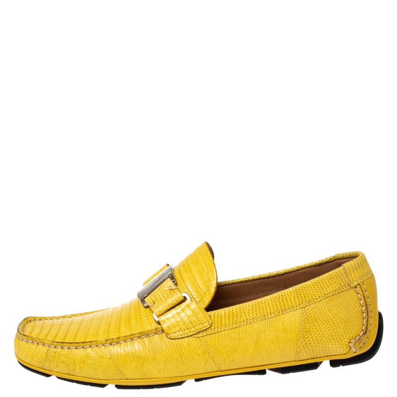 

Salvatore Ferragamo Yellow Lizard Leather Sardegna Loafers Size