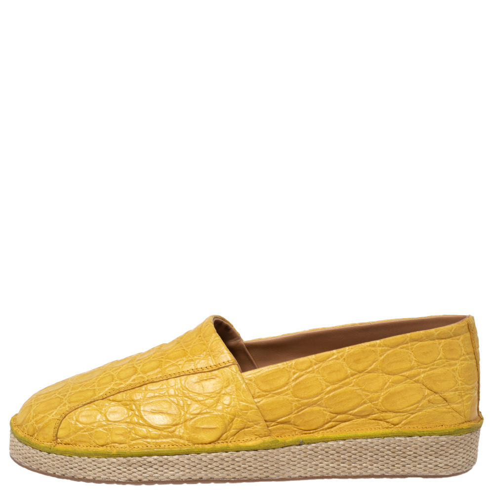 

Salvatore Ferragamo Yellow Crocodile Leather Lampedusa Flat Espadrilles Size