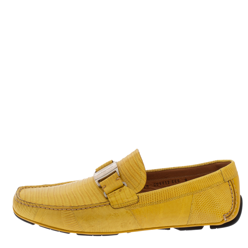 

Salvatore Ferragamo Yellow Lizard Leather Sardegna Loafers Size