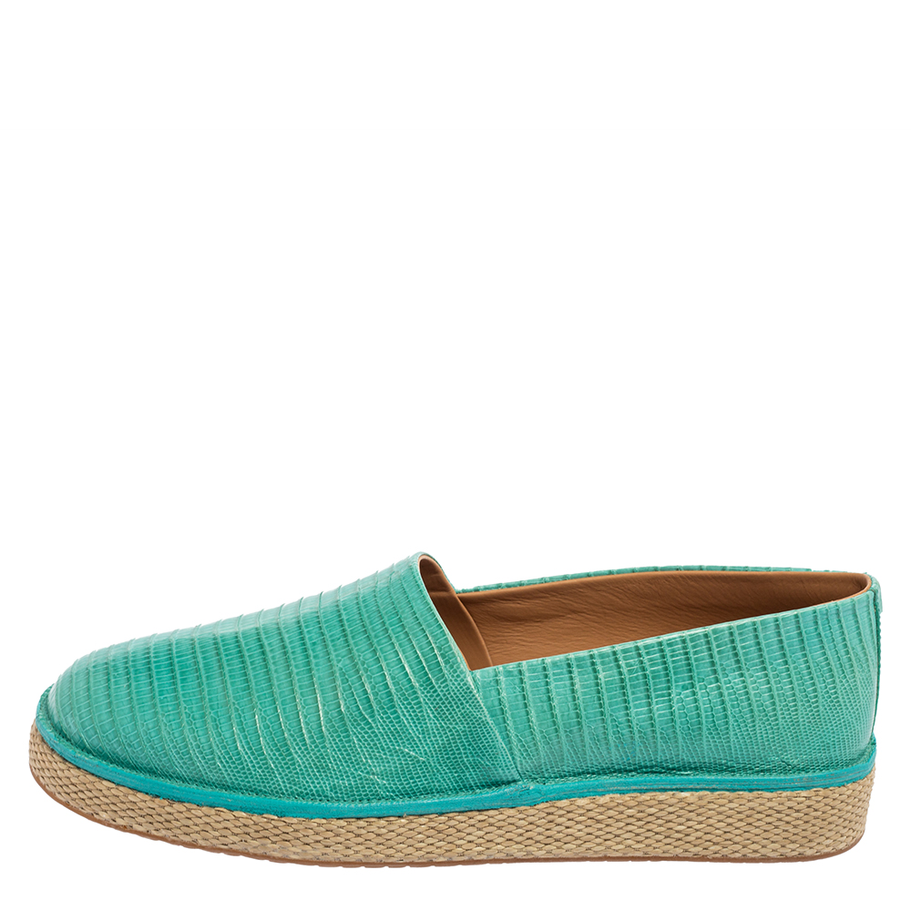 

Salvatore Ferragamo Aqua Green Lizard Leather Lampedusa Espadrilles Size