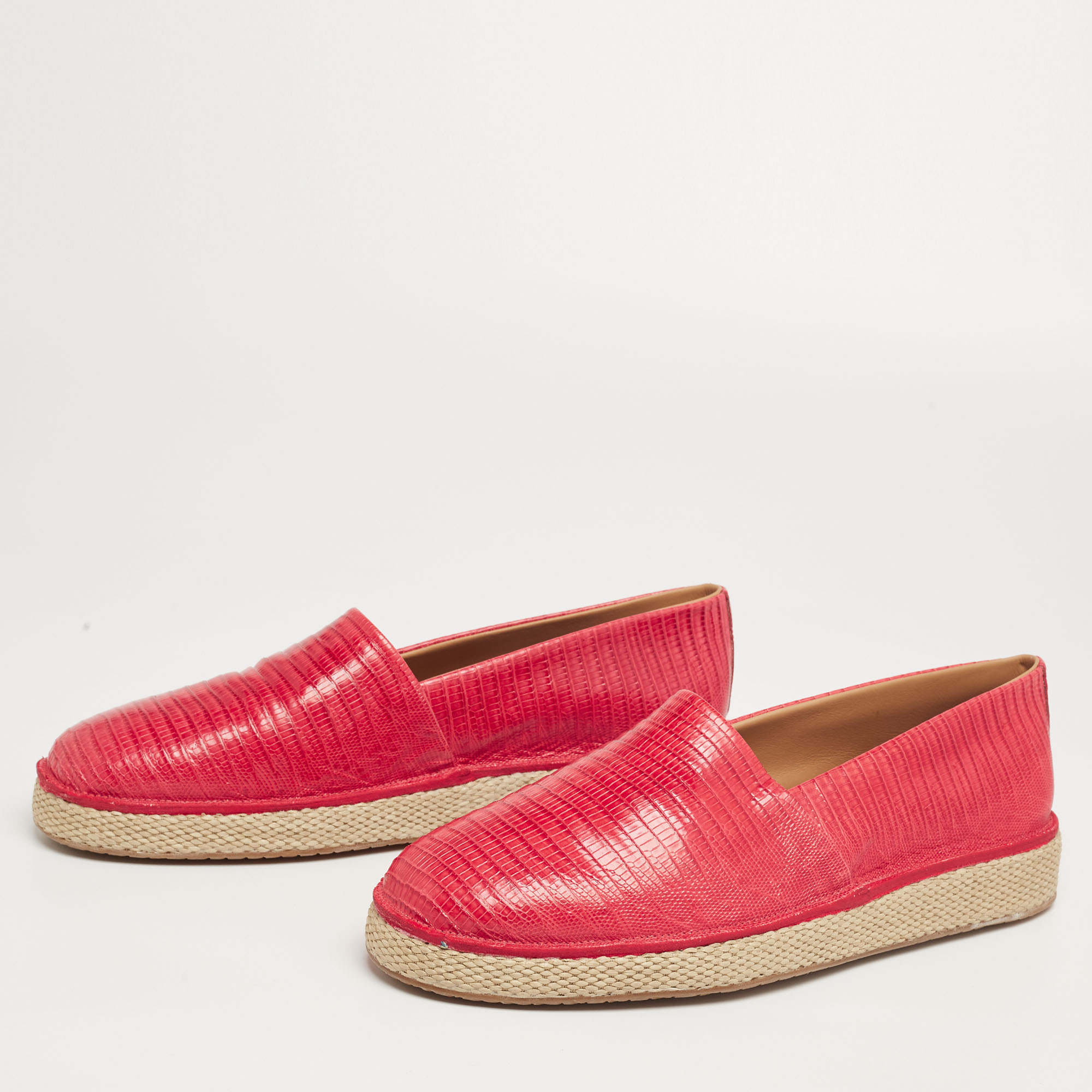 

Salvatore Ferragamo Red Lizard Leather Lampedusa Slip-On Espadrilles Size