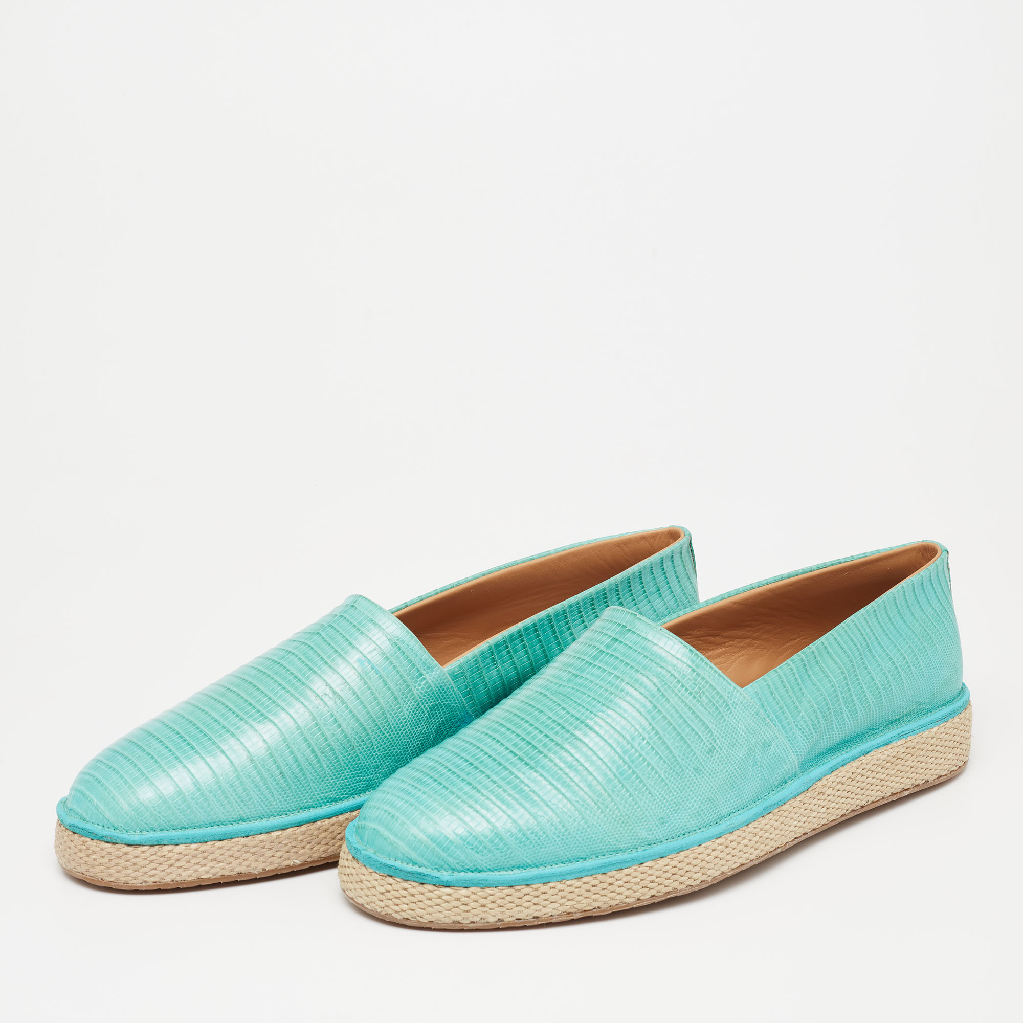 

Salvatore Ferragamo Aqua Green Lizard Leather Lampedusa Espadrilles Size