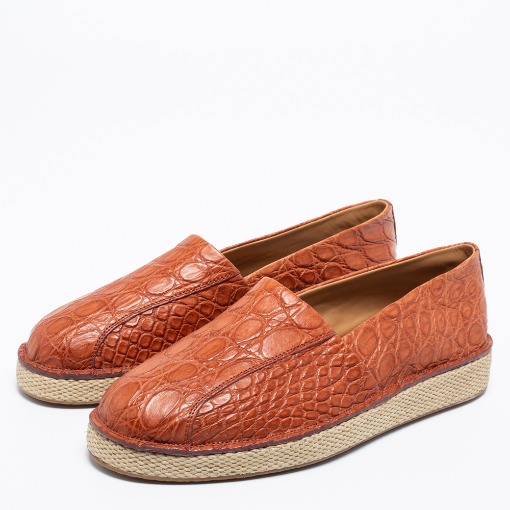 

Salvatore Ferragamo Brown Crocodile Lampedusa Flat Espadrilles Size