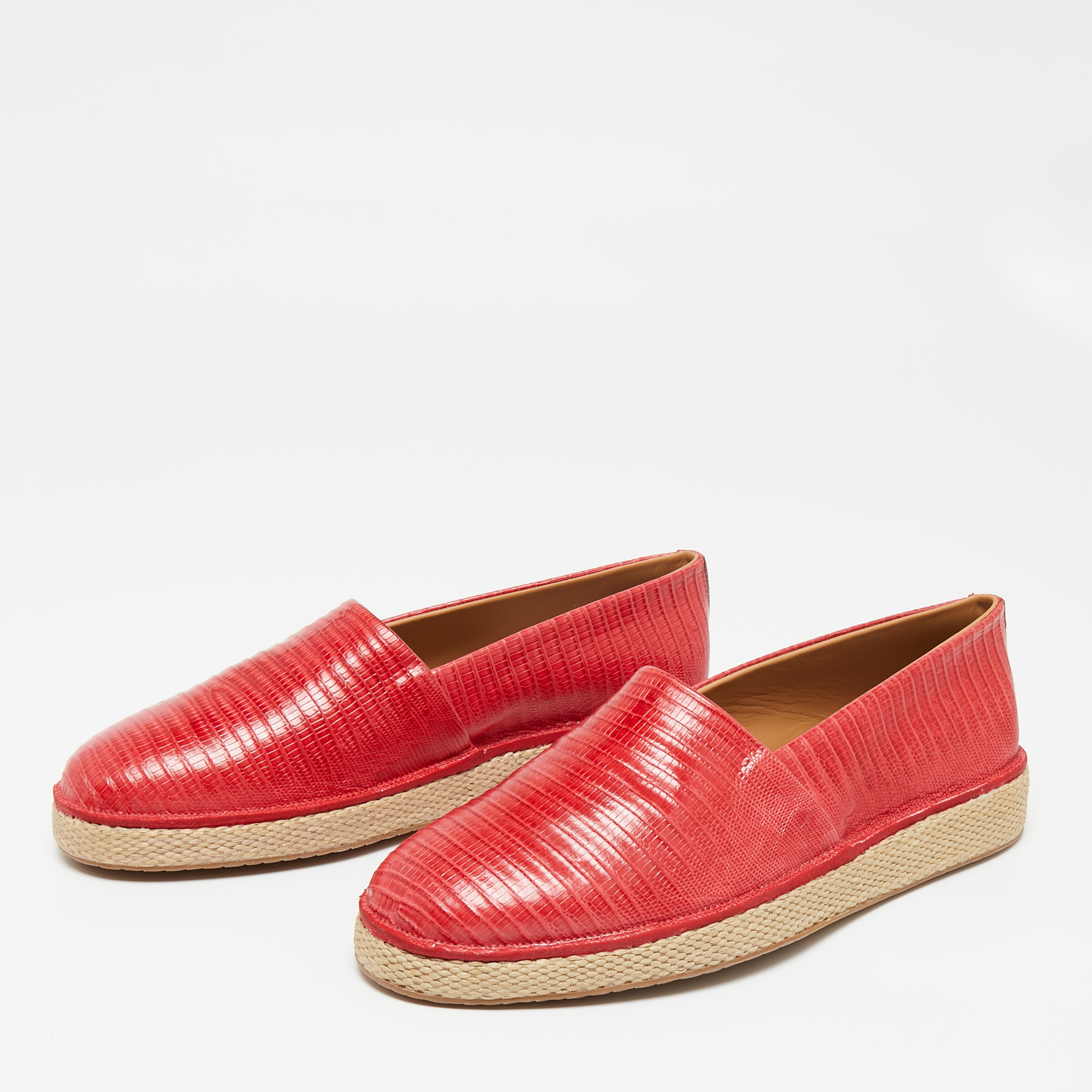 

Salvatore Ferragamo Red Lizard Leather Lampedusa Slip-On Espadrilles Size