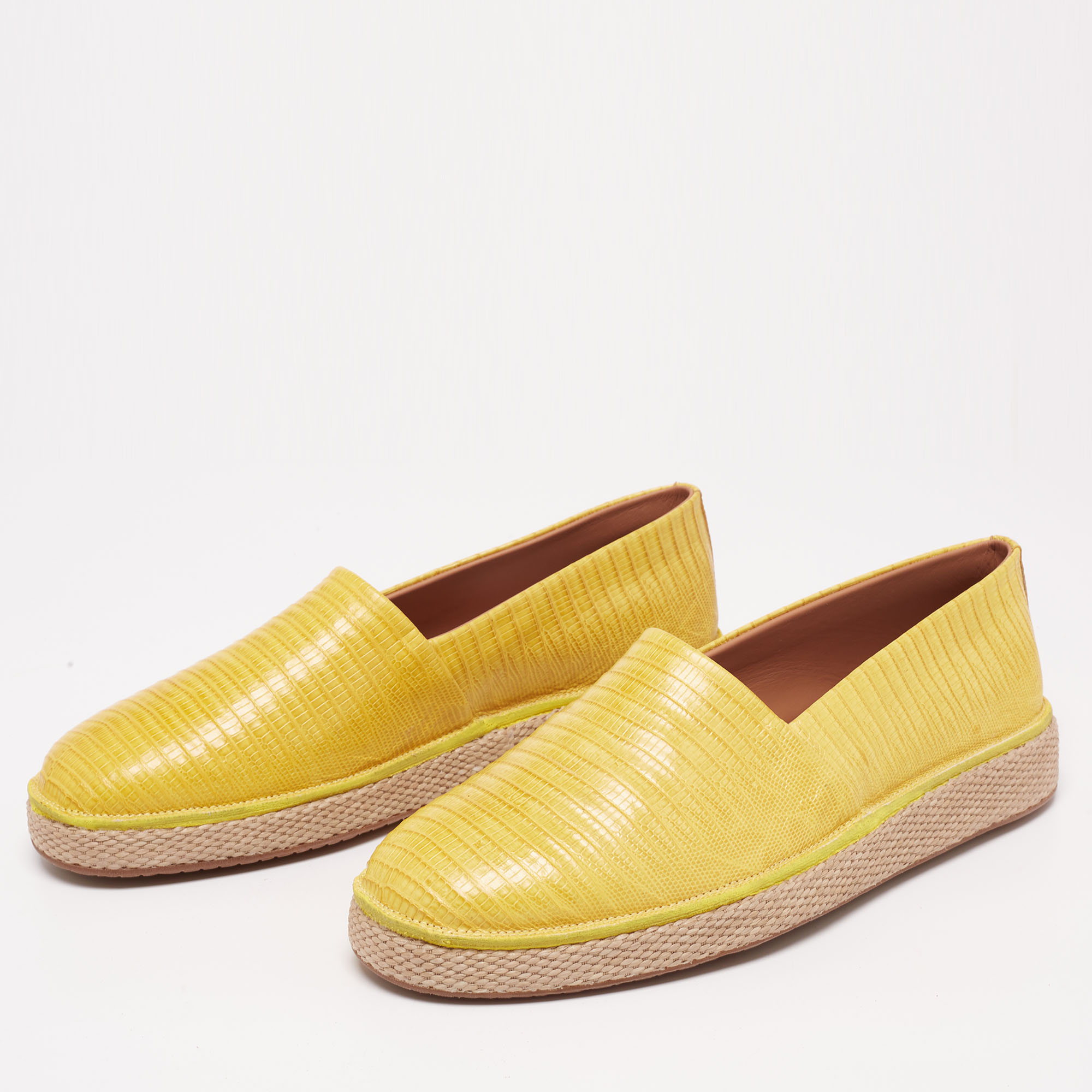 

Salvatore Ferragamo Yellow Lizard Leather Lampedusa Espadrilles Size