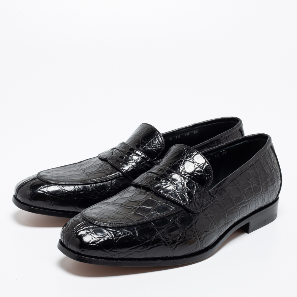

Salvatore Ferragamo Black Crocodile Leather Penny Slip On Loafers Size