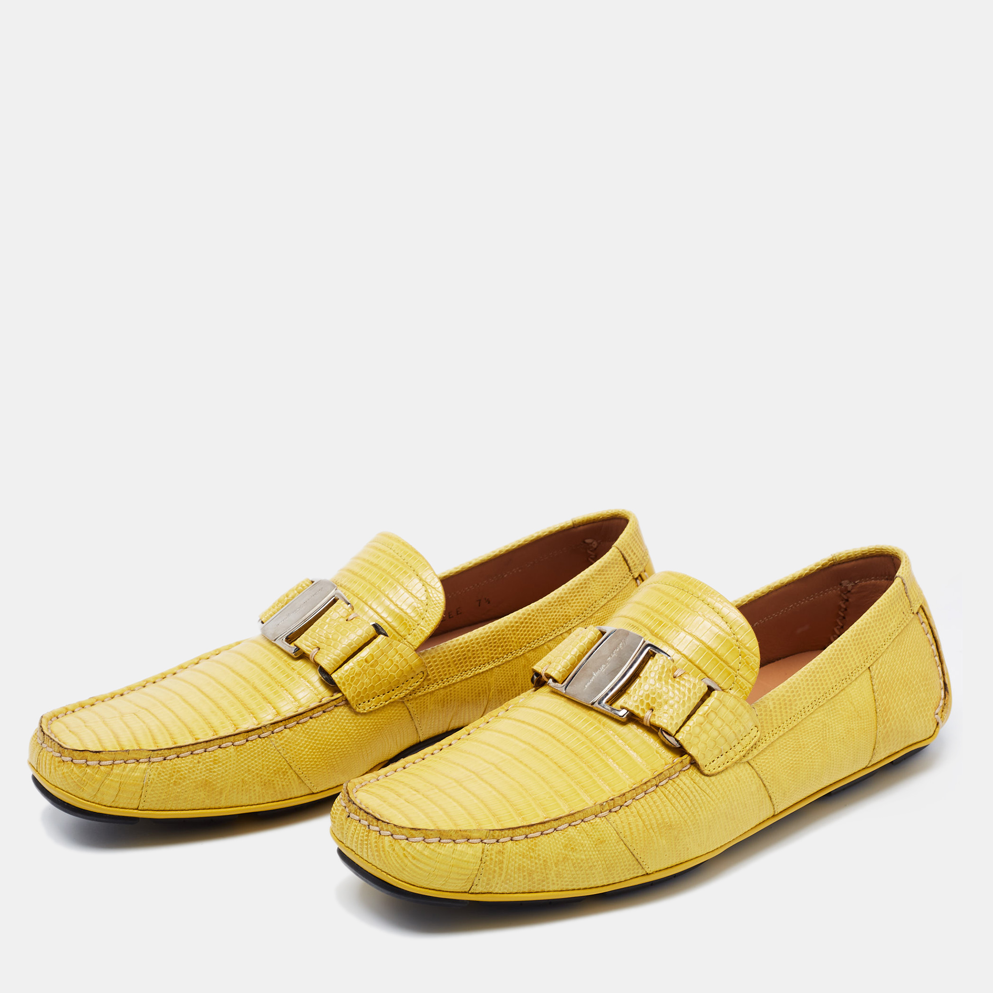 

Salvatore Ferragamo Yellow Lizard Leather Sardegna Slip On Loafers Size