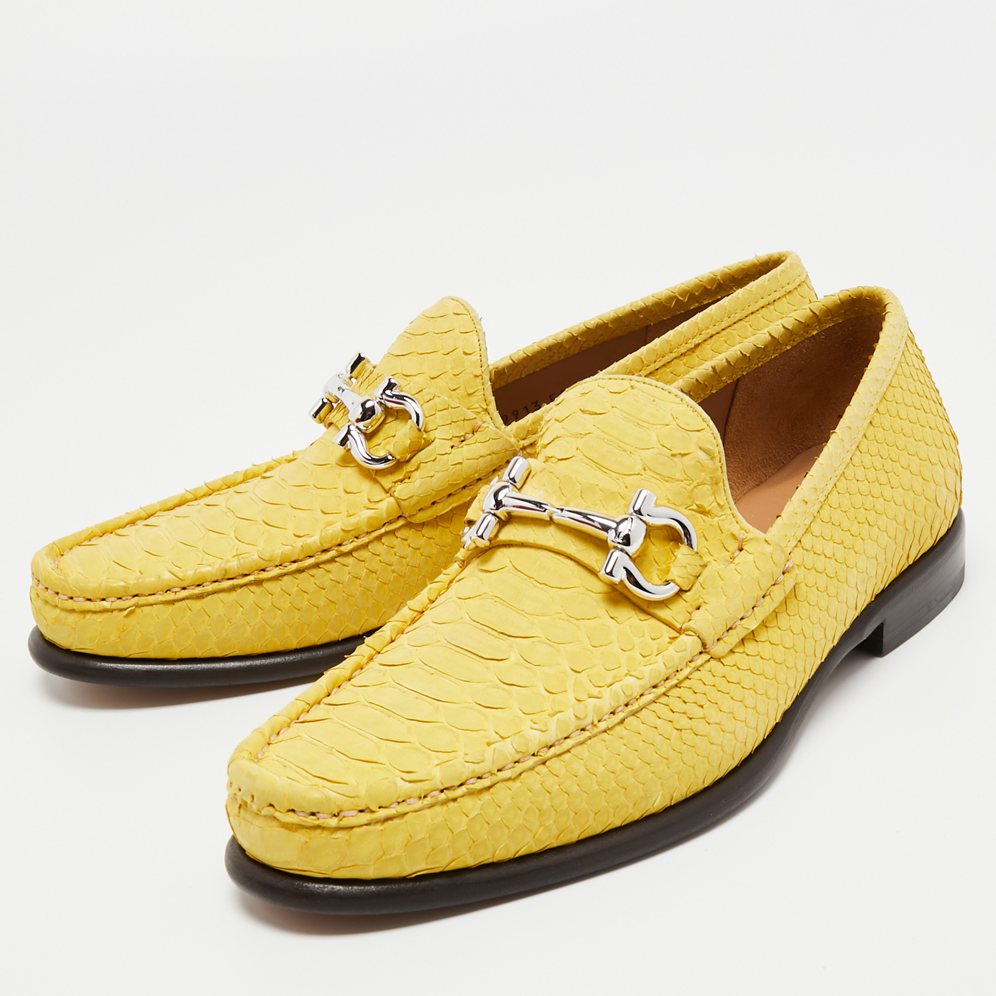 

Salvatore Ferragamo Yellow Python Mason Horsebit Slip On Loafers Size
